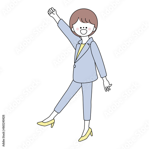 エイエイオーと拳をあげるスーツの女性のイラスト