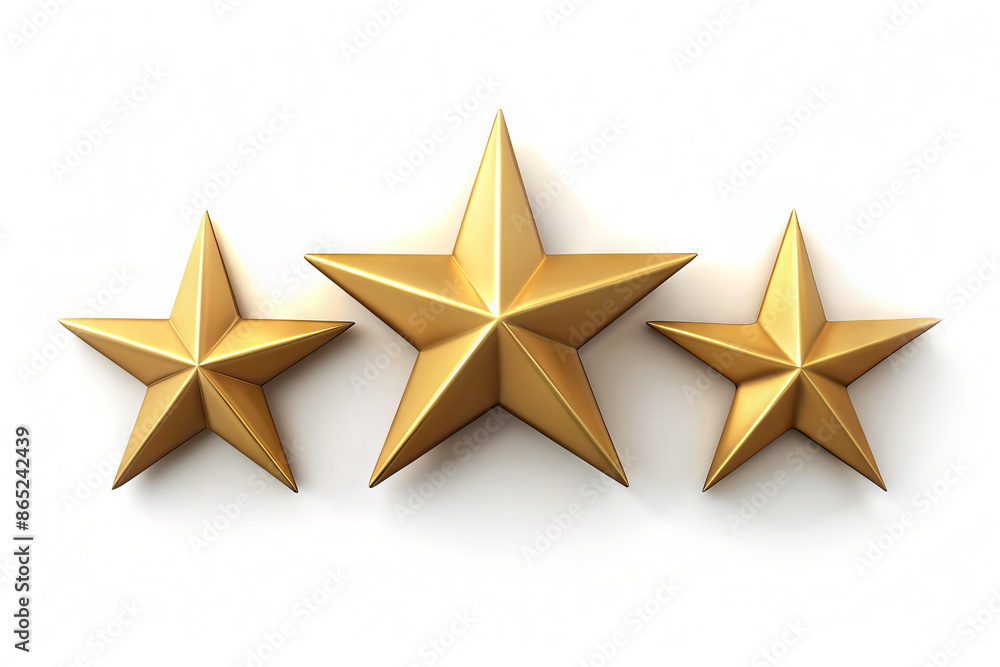 Three stars, matte yellow. Isolate on a white background. Realistic 3D rendering of an object. For mobile applications Three stars, matte yellow. Isolate on a white background. Realistic 3D rendering of an object. For mobile applications