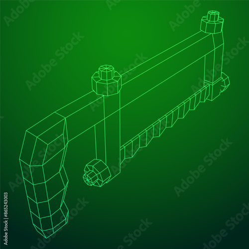 Hacksaw manual or Hand hacksaw. Wireframe low poly mesh vector illustration