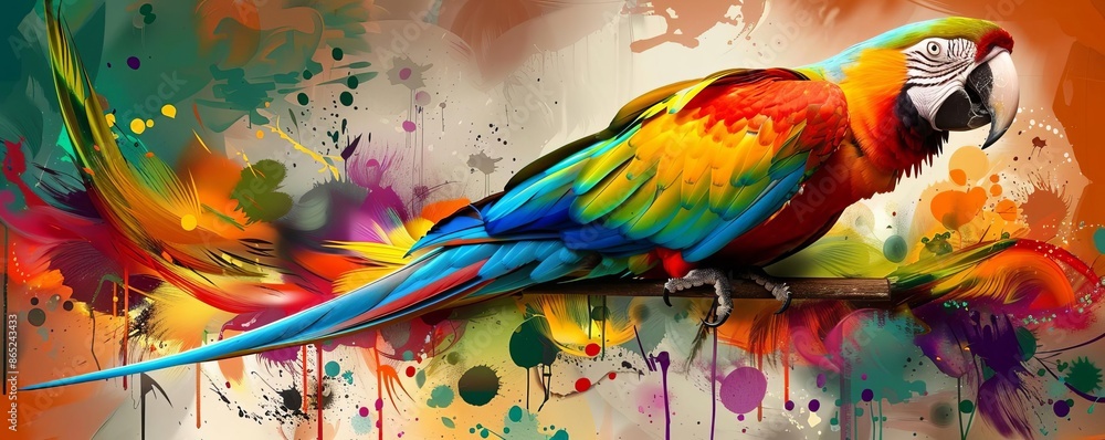 Fototapeta premium a parrot flat design side view theme of exotic wildlife water color Split-complementary color scheme, isolated on white,