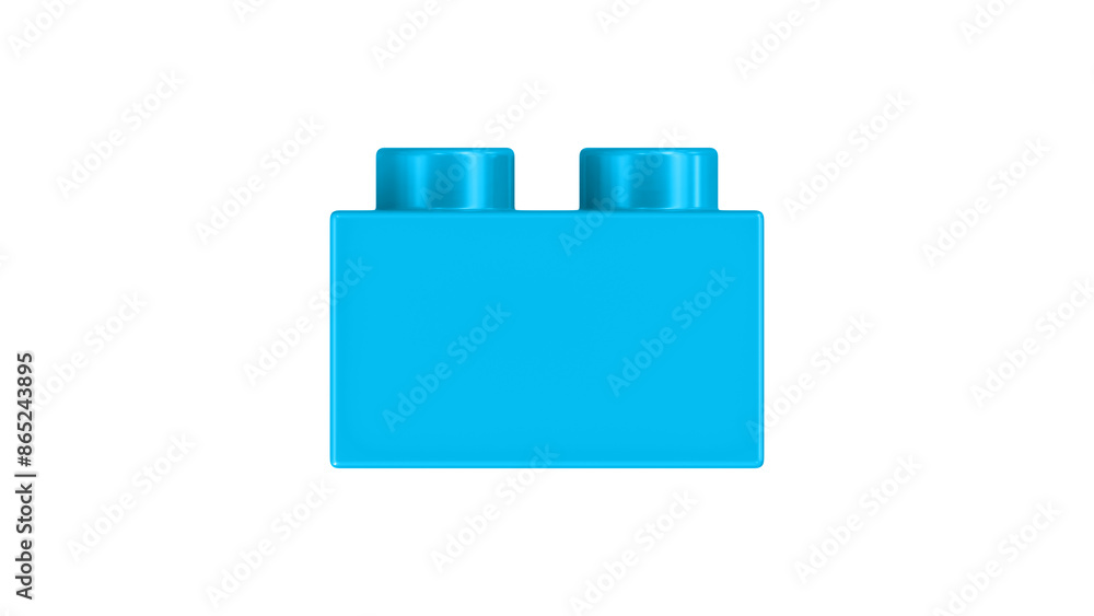 Cyan Block Isolated on a White Background. Close Up View of a Plastic Children Game Brick for Constructors, Side View. High Quality 3D Rendering with a Work Path. 8K Ultra HD, 7680x4320, 300 dpi