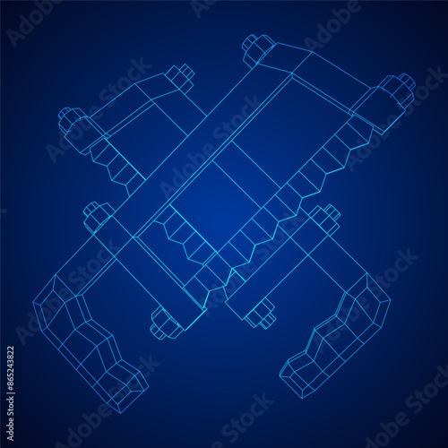 Hacksaw manual or Hand hacksaw. Wireframe low poly mesh vector illustration
