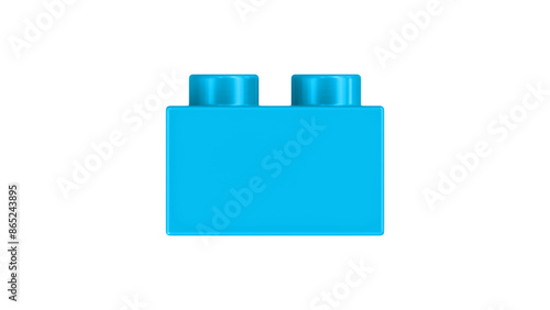 Cyan Block Isolated on a White Background. Close Up View of a Plastic Children Game Brick for Constructors, Side View. High Quality 3D Rendering with a Work Path. 8K Ultra HD, 7680x4320, 300 dpi