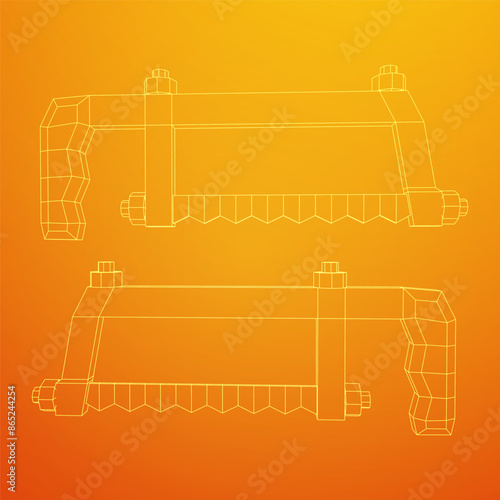 Hacksaw manual or Hand hacksaw. Wireframe low poly mesh vector illustration