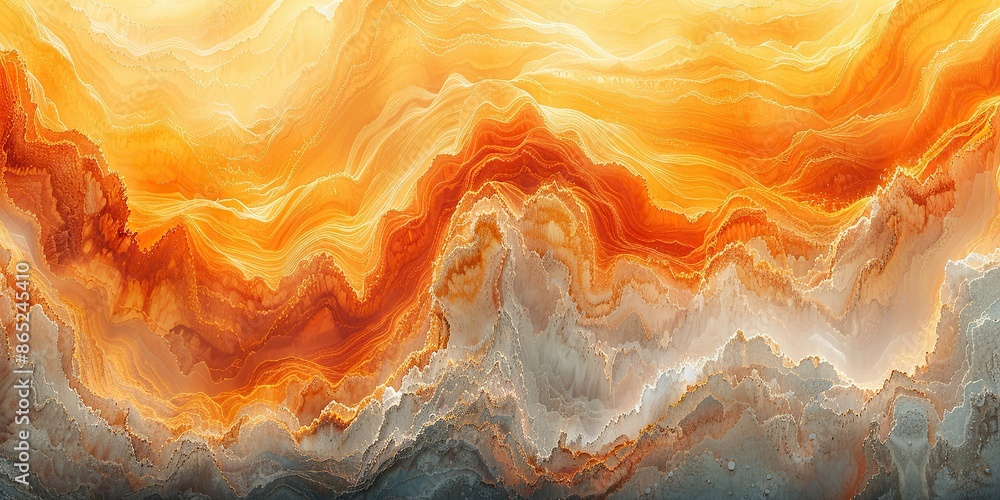 Abstract fluid art piece featuring warm shades of orange, yellow, and beige. The flowing patterns resemble a sunrise over a mountain range, evoking a sense of calm and natural beauty. Abstract fluid art piece featuring warm shades of orange, yellow, and beige. The flowing patterns resemble a sunrise over a mountain range, evoking a sense of calm and natural beauty.