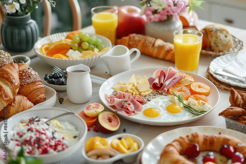 Full frame of a beautiful and colorful healthy breakfast on the table Full frame of a beautiful and colorful healthy breakfast on the table