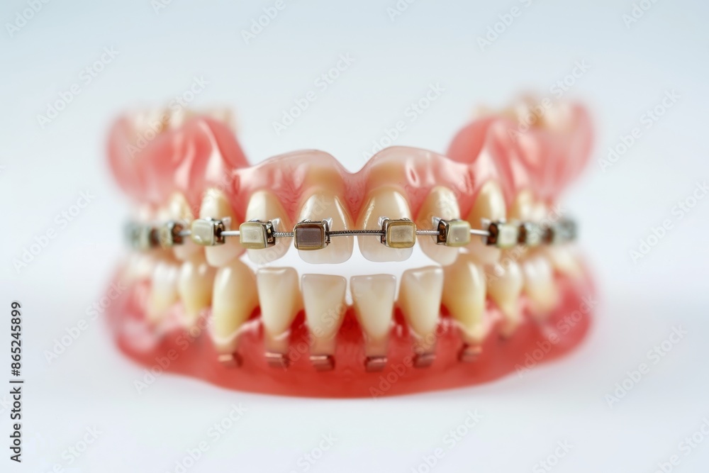 White background close up of dental braces that were removed showing glue residue White background close up of dental braces that were removed showing glue residue