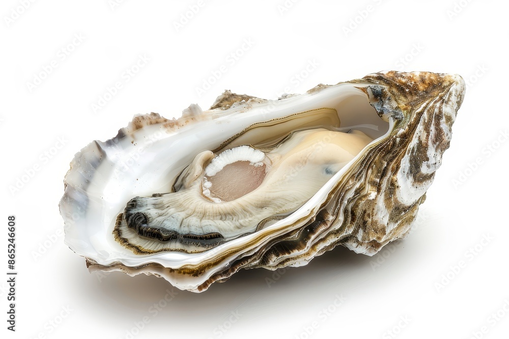 White background with open oyster White background with open oyster