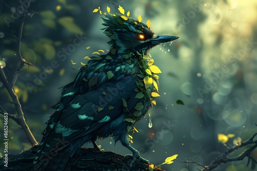 Peacock in the wild among vibrant green foliage, showcasing its iridescent feathers and majestic presence amidst nature's tranquility