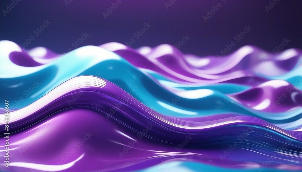 Abstract background 3D, shiny plastic waves with purple-blue textures and lights with interesting lustrous liquid wavy texture, 3D render illustration created with generative ai. Abstract background 3D, shiny plastic waves with purple-blue textures and lights with interesting lustrous liquid wavy texture, 3D render illustration created with generative ai.