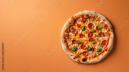 Pizza for Fast Food Menu Isolated on Orange Background