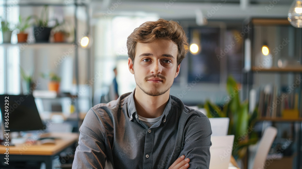 Obraz premium young handsome businessman standing at office