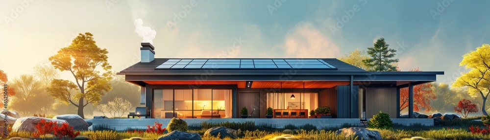 Modern house with large windows and a flat roof. Modern house with large windows and a flat roof.