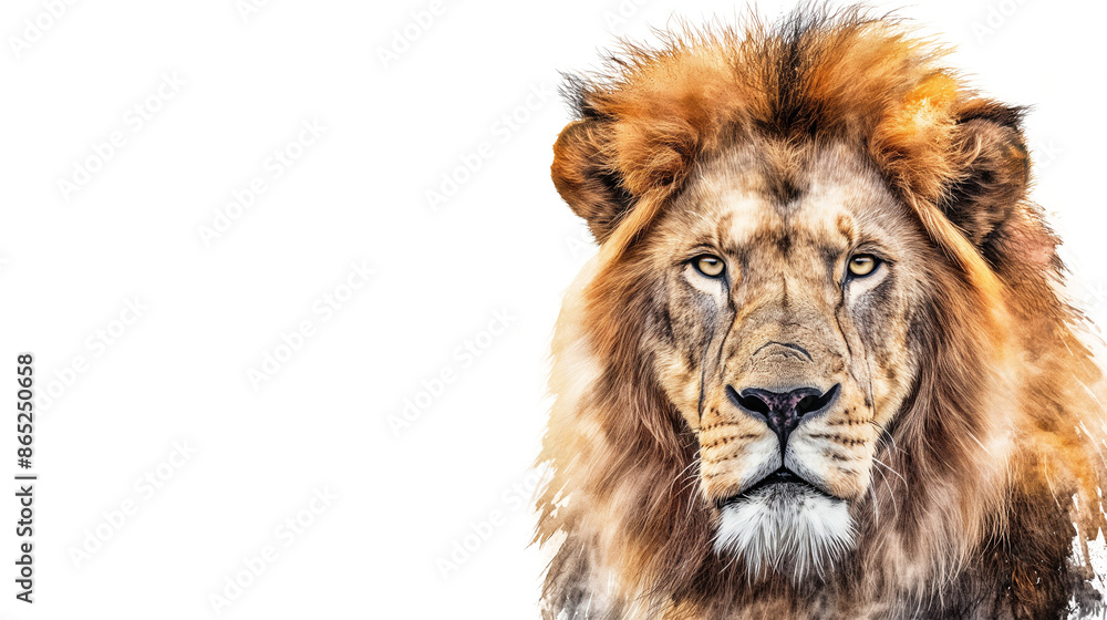 African male lion headshot looking into camera watercolor painting isolated on a transparent background African male lion headshot looking into camera watercolor painting isolated on a transparent background