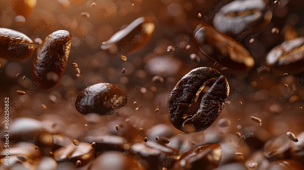 Floating Coffee Beans: A close-up shot of coffee beans floating in mid-air, surrounded by a rich, aromatic coffee aroma.
Floating Coffee Beans: A close-up shot of coffee beans floating in mid-air, surrounded by a rich, aromatic coffee aroma.