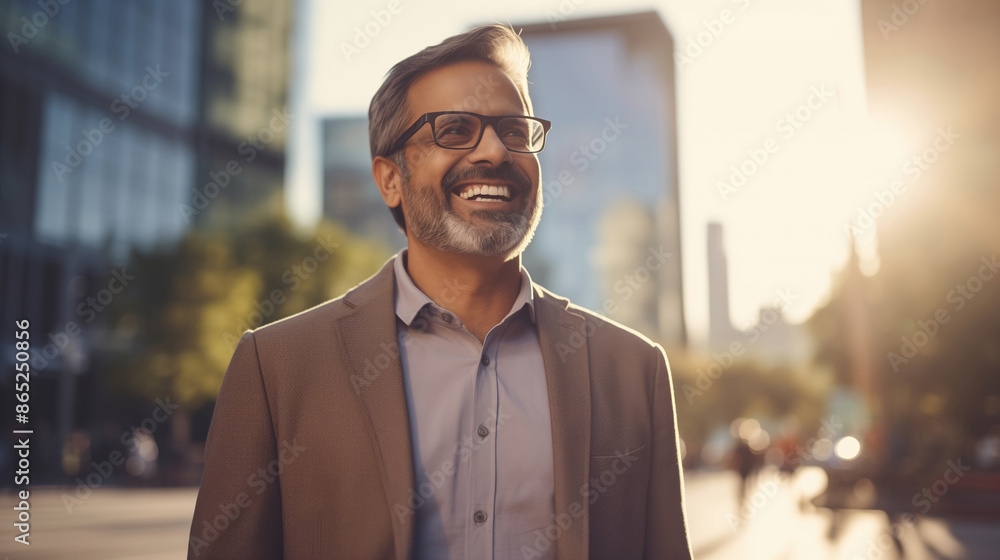 Confident happy smiling man entrepreneur standing in the city, mature businessman in business suit Confident happy smiling man entrepreneur standing in the city, mature businessman in business suit