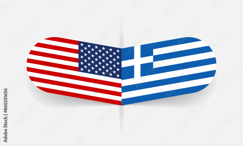 Obraz premium Greece and USA flags. American and Greek flag, national symbol design. Vector illustration.