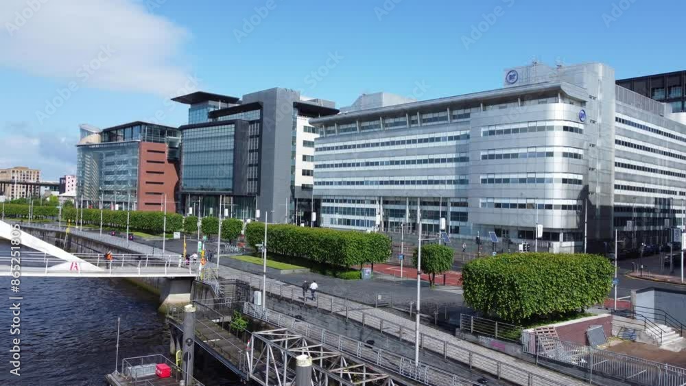 High Angle View of Glasgow City Centre Downtown on River Clyde, Scotland, United Kingdom. June 5th, 2024 High Angle View of Glasgow City Centre Downtown on River Clyde, Scotland, United Kingdom. June 5th, 2024