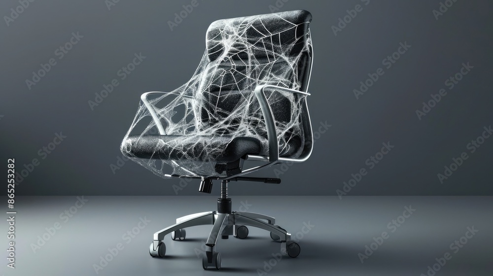 Office chair covered in cobwebs against a dark background, symbolizing neglect and abandonment in professional settings. Office chair covered in cobwebs against a dark background, symbolizing neglect and abandonment in professional settings.
