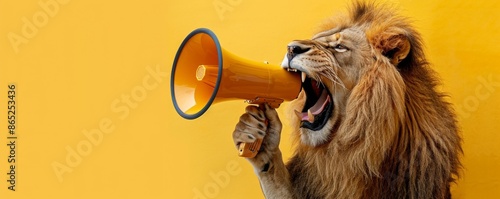 lion with megaphone on yellow background