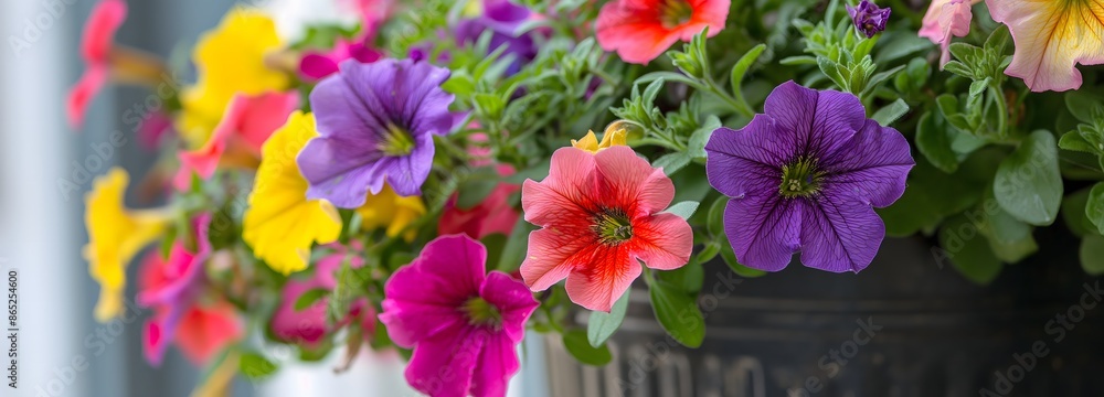 11. Colorful petunias in a hanging basket, perfect for brightening up a porch or balcony 11. Colorful petunias in a hanging basket, perfect for brightening up a porch or balcony