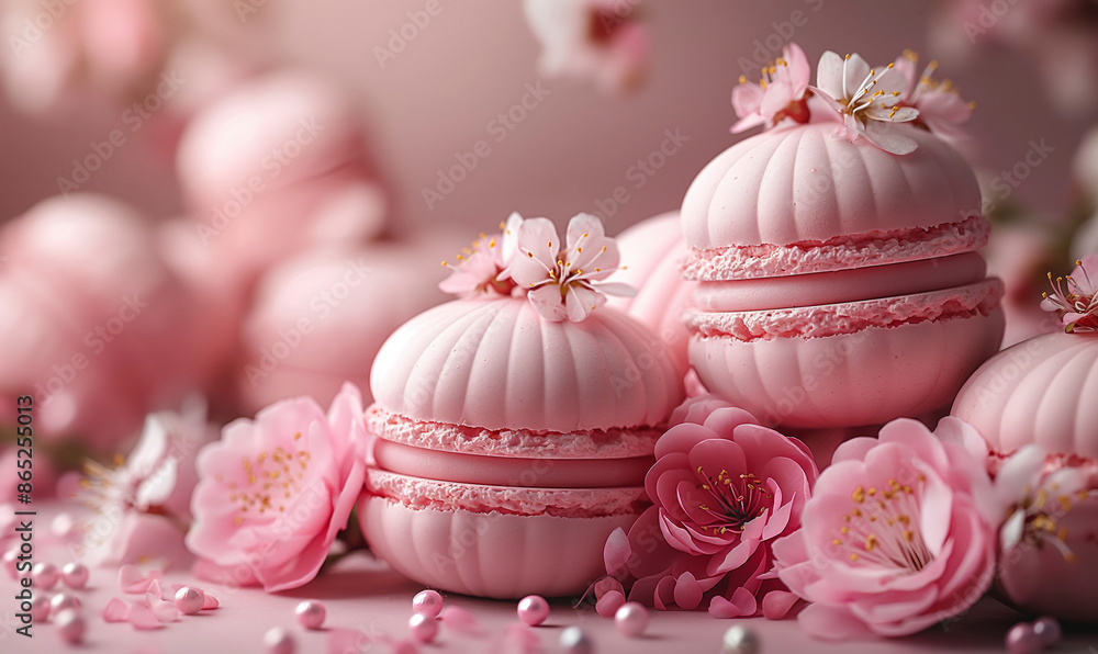 Pink Macaroons and Flowers on Table Pink Macaroons and Flowers on Table