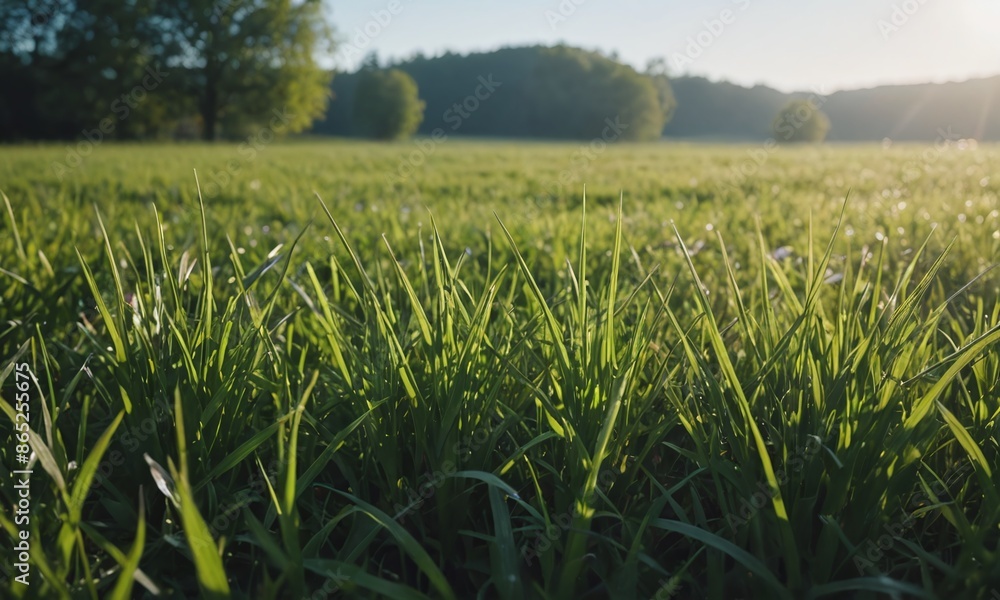 Beautiful sunny spring meadow with green grass and blue sky Beautiful sunny spring meadow with green grass and blue sky