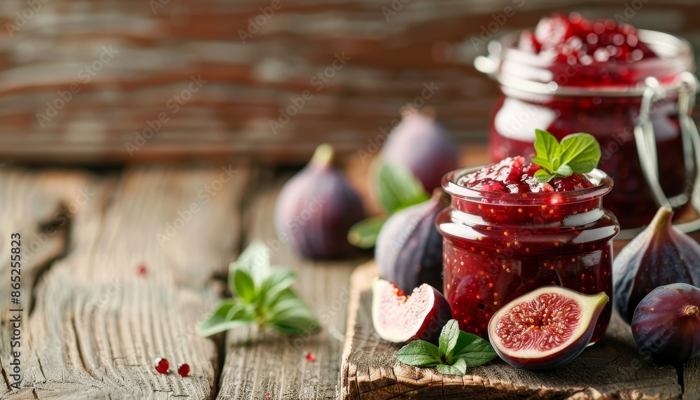 Wooden background with fig jam