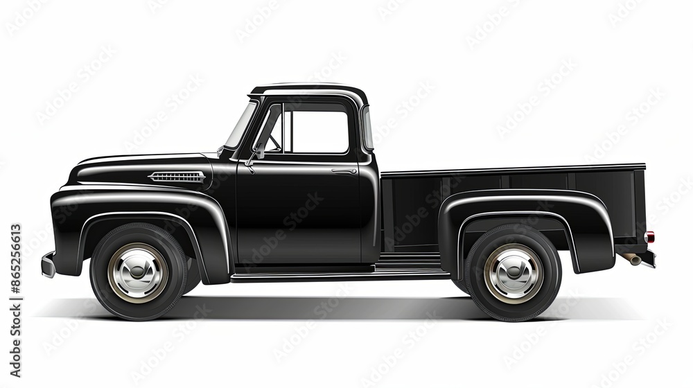 Side view of black pickup truck is isolated on white background with ...