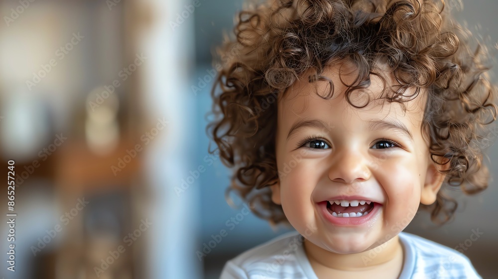 Portrait of a toddler boy with curly hair, laughing happily. Portrait of a toddler boy with curly hair, laughing happily.