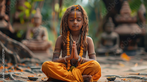 little indian boy wearing sadhu costume photo