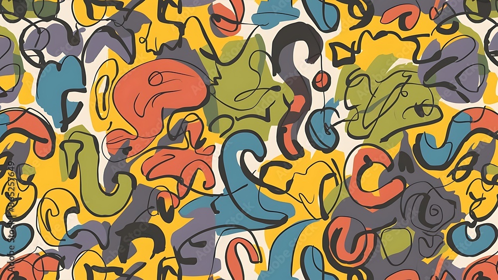 Obraz premium Fun line doodle seamless pattern. Creative abstract style background Wallpaper