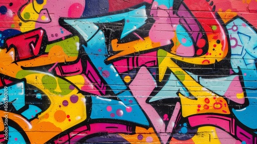 A vibrant graffiti wall with bold colors and artistic designs