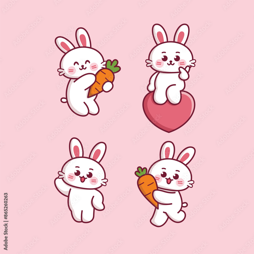 cute rabbit mascot pose emoji sticker cute rabbit mascot pose emoji sticker