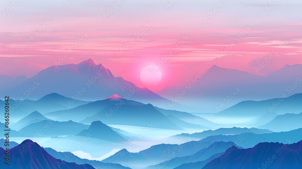 Dreamy Pastel Mountains with Gradient Sky - Peaceful Landscape Artwork Dreamy Pastel Mountains with Gradient Sky - Peaceful Landscape Artwork