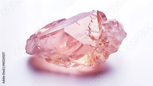 A beautiful isolated morganite on a white background, with its delicate pink color and clear clarity. photo