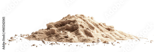 A mound of sand sits alone on a transparent background, its sharpness and clarity enhanced by natural light.