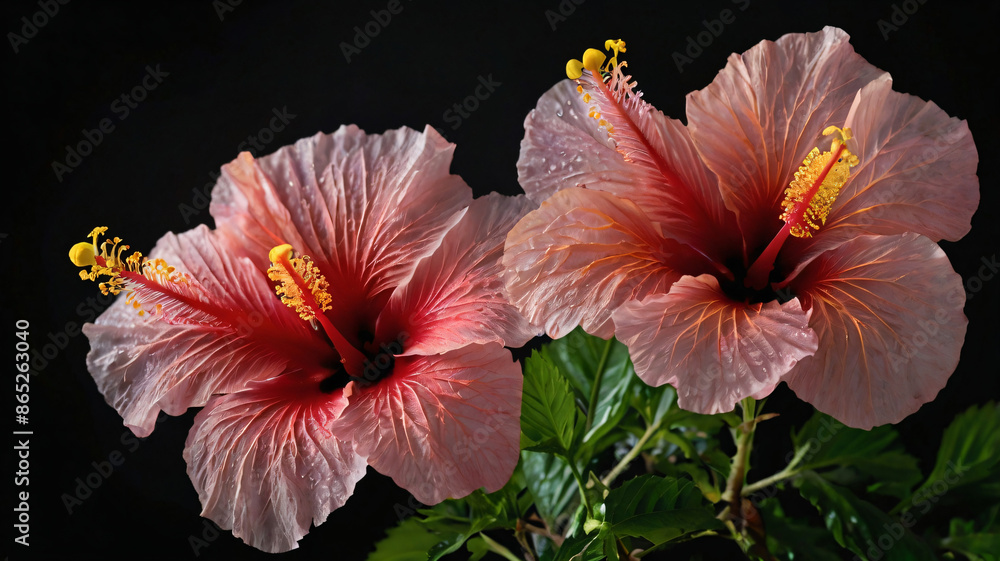 Hibiscus flower with light mist on black background Hibiscus flower with light mist on black background