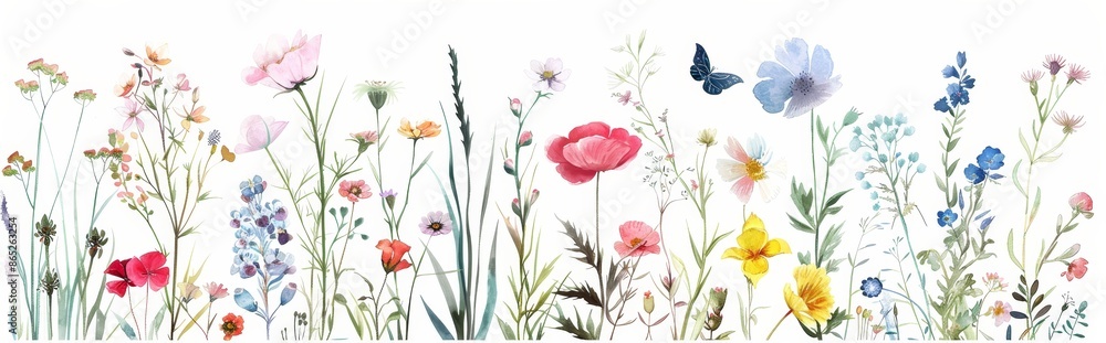 The field flowers are watercolor illustrations of wild and garden plants selected in different colors, such as pink, blue, yellow, leaves, bouquets, branches, herbs, and other natural elements. The field flowers are watercolor illustrations of wild and garden plants selected in different colors, such as pink, blue, yellow, leaves, bouquets, branches, herbs, and other natural elements.