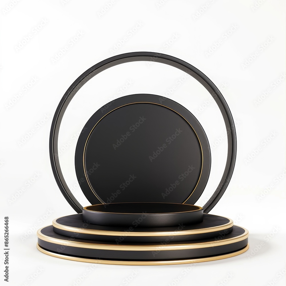 An empty 3d black podium stand displaying a mock-up or present product. An empty 3d black podium stand displaying a mock-up or present product.