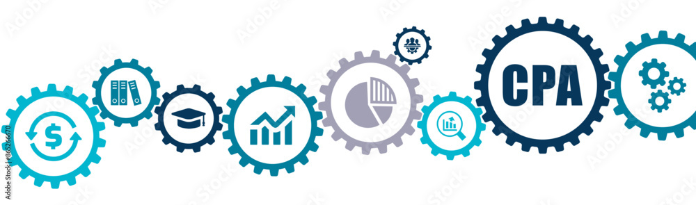 Certified Public Accountant CPA vector illustration with icons of audit, finance, inspecting, teamwork, planning, analyze, financial report, investment, revenue on white background. Certified Public Accountant CPA vector illustration with icons of audit, finance, inspecting, teamwork, planning, analyze, financial report, investment, revenue on white background.