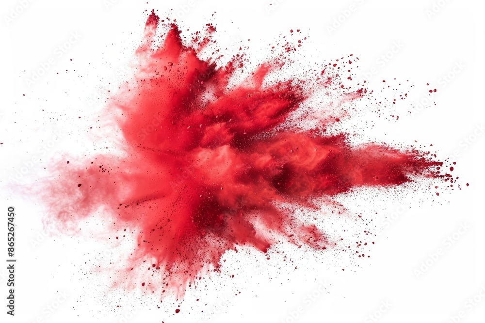Splash of red color powder explosion isolated on white background, abstract dust splatter. Splash of red color powder explosion isolated on white background, abstract dust splatter.