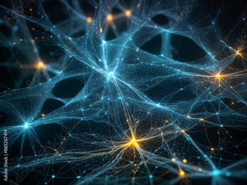 A mesmerizing 3D illustration of a neural network, showcasing the intricate connections and vibrant energy of the human brain. The glowing neurons and their intricate pathways represent the complexity