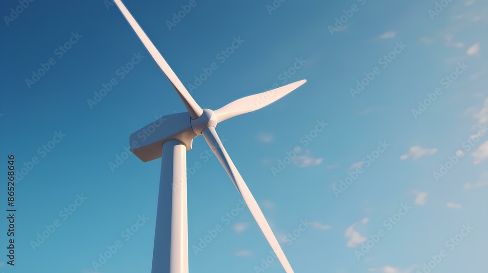 A sleek wind turbine standing tall against a clear blue sky in a simple landscape.
A sleek wind turbine standing tall against a clear blue sky in a simple landscape.