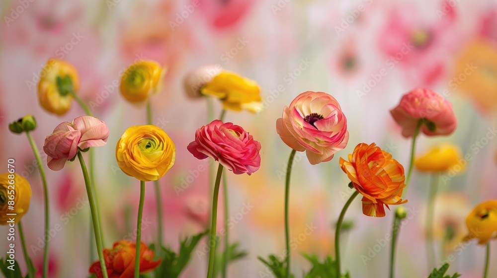 Fototapeta premium Persian buttercup flowers on floral backdrop