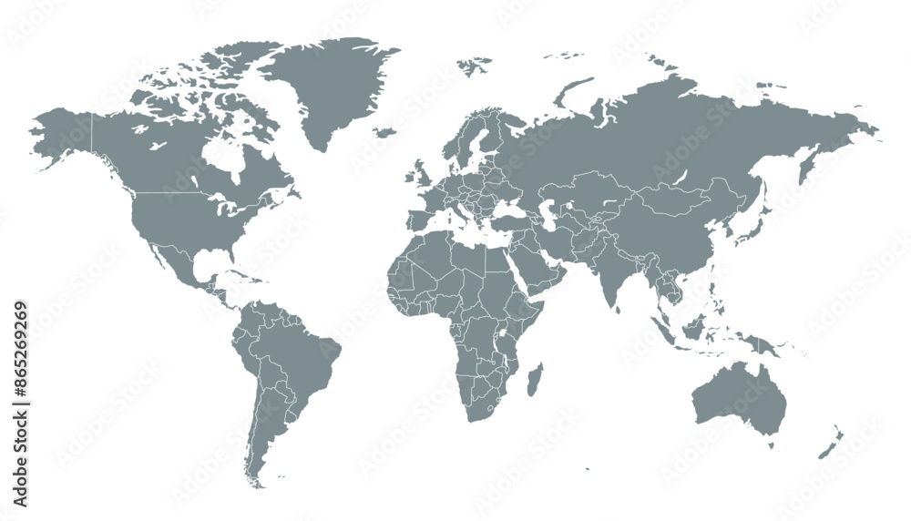 World map. Modern grey vector map. Silhouette map World map. Modern grey vector map. Silhouette map