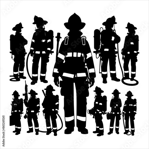 Firefighters pose silhouette vector. Silhouette firefighter full body black color only illustration vector silhouette firefighters pose