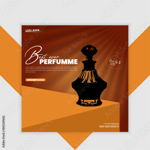 Stylish template for social networking Instagram posts on perfumes or fragrances.