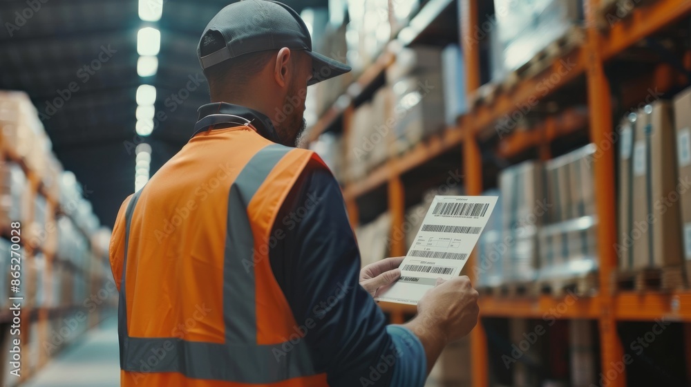 Man scanning barcode as he delivers Man scanning barcode as he delivers
