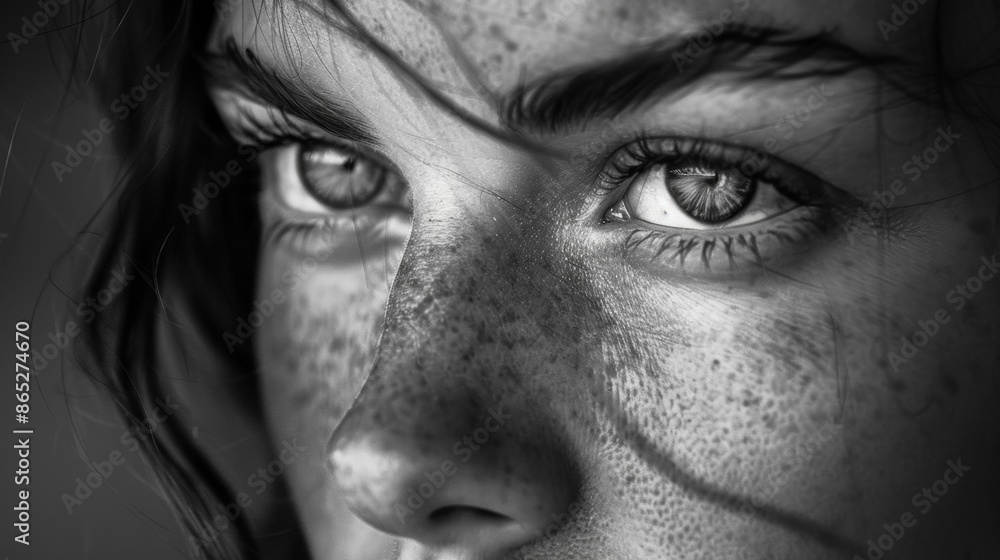 Obraz premium A contemplative gaze with thoughtful soulful eyes. Black and white art
